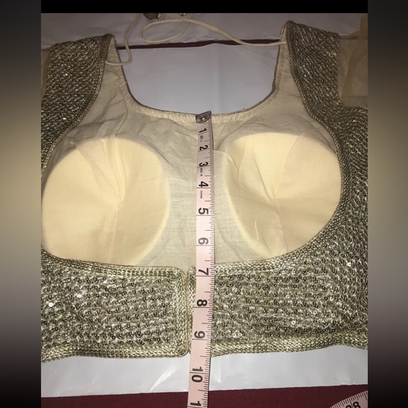 genie GOLD Belly dancer top Gypsy cropped mermaid sheer sleeves dance shirt S M - Picture 2 of 13